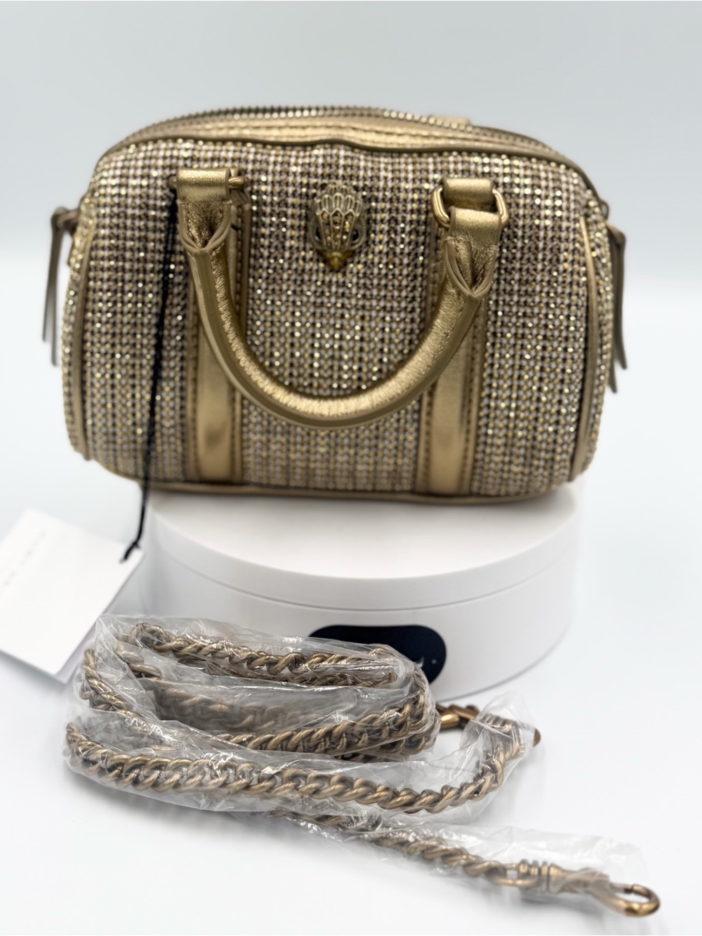 Kurt Geiger Metallic Gold Tweed Mini Satchel - Picture 6 of 10